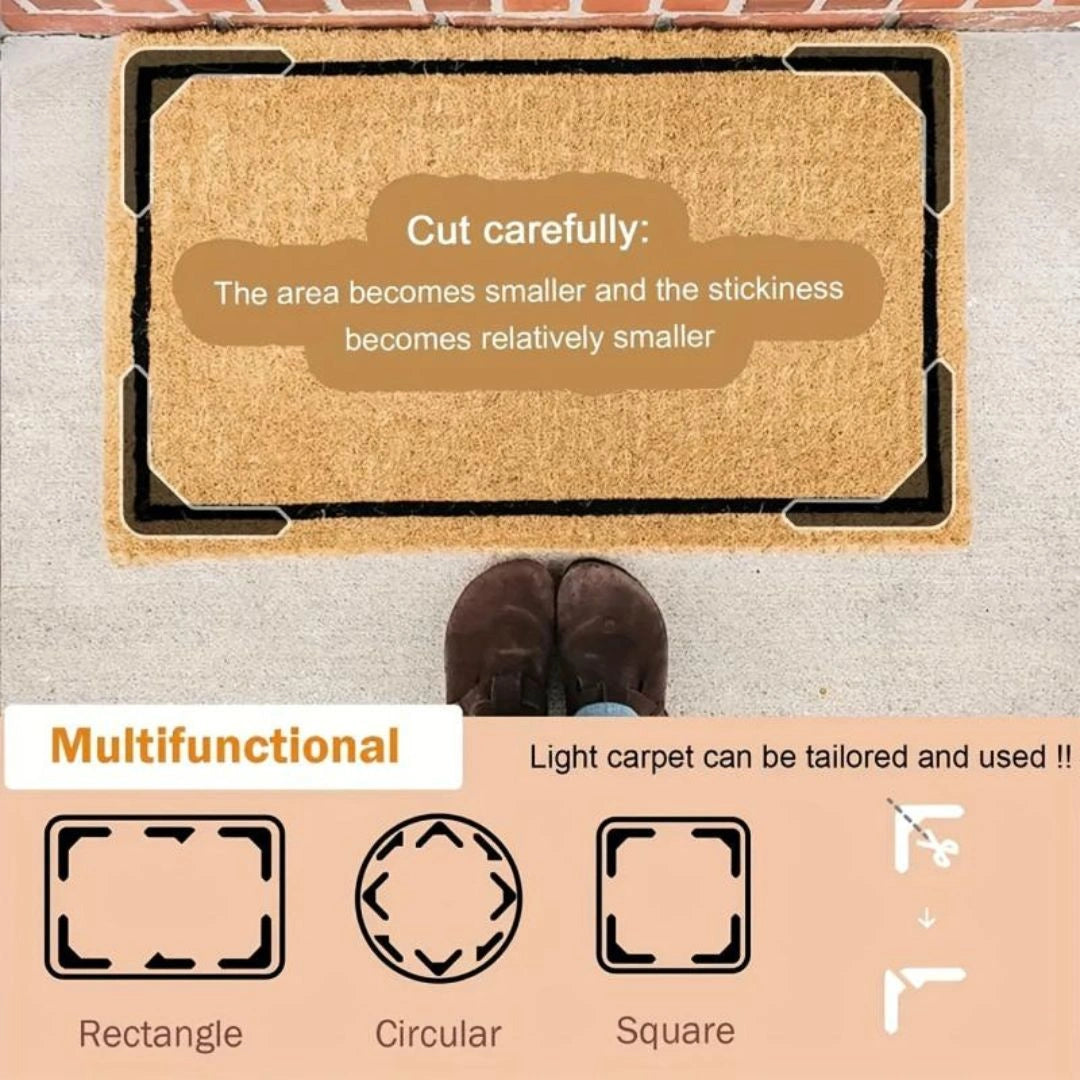 Anti curling carpet tape applied under rug edge